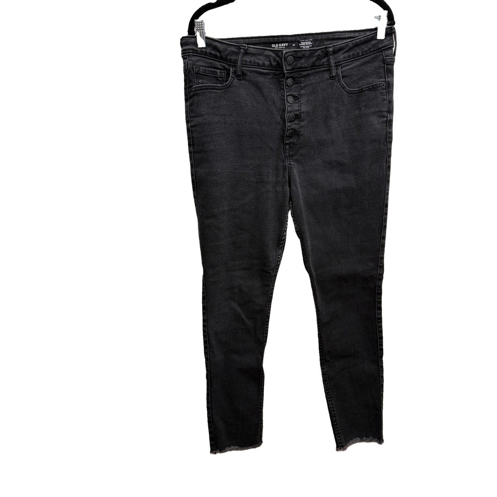 Old Navy Rockstar Super Skinny Jeans Black Button Fly Extra High Rise Women's 14